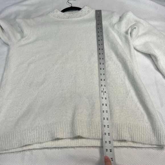 Elle White Pearl Neckline Detail Soft Mock Neck Sweater - Picture 3 of 8